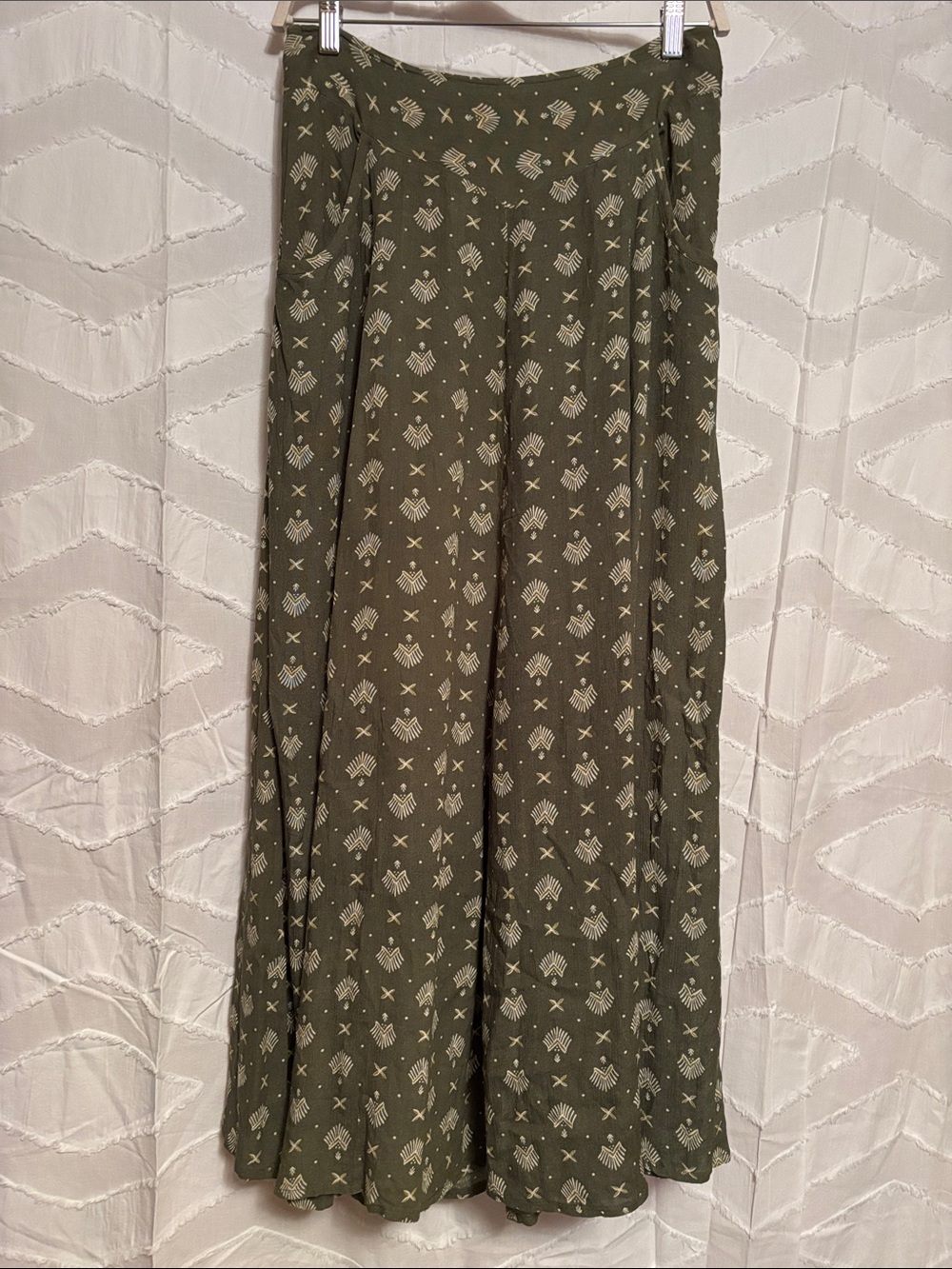 Olive Green Patterned Midi Skirt